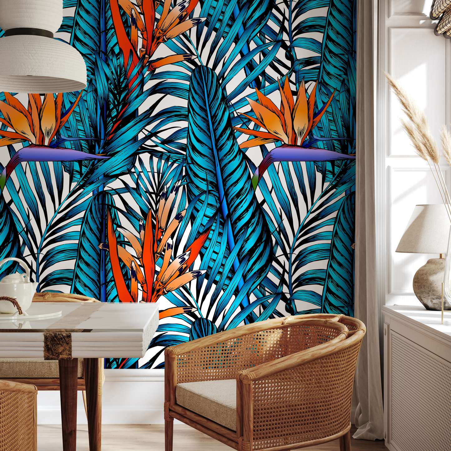 Wallpaper Peel and Stick Wallpaper Removable Wallpaper Home Decor Wall Art Wall Decor Room Decor / Colorful Tropical Leaves Wallpaper- B379