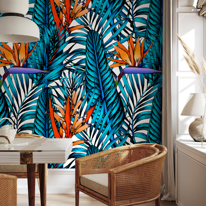 Wallpaper Peel and Stick Wallpaper Removable Wallpaper Home Decor Wall Art Wall Decor Room Decor / Colorful Tropical Leaves Wallpaper- B379