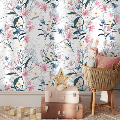 Wall Decor Wallpaper Peel and Stick Wallpaper Removable Wallpaper Home Decor Wall Art Room Decor / Floral Scandinavian Wallpaper - B401