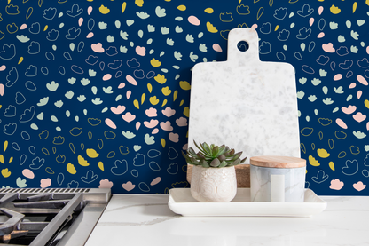 Hand-drawn Flowers Wallpaper - Removable Wallpaper Peel and Stick Wallpaper Wall Paper Wall Mural - B422