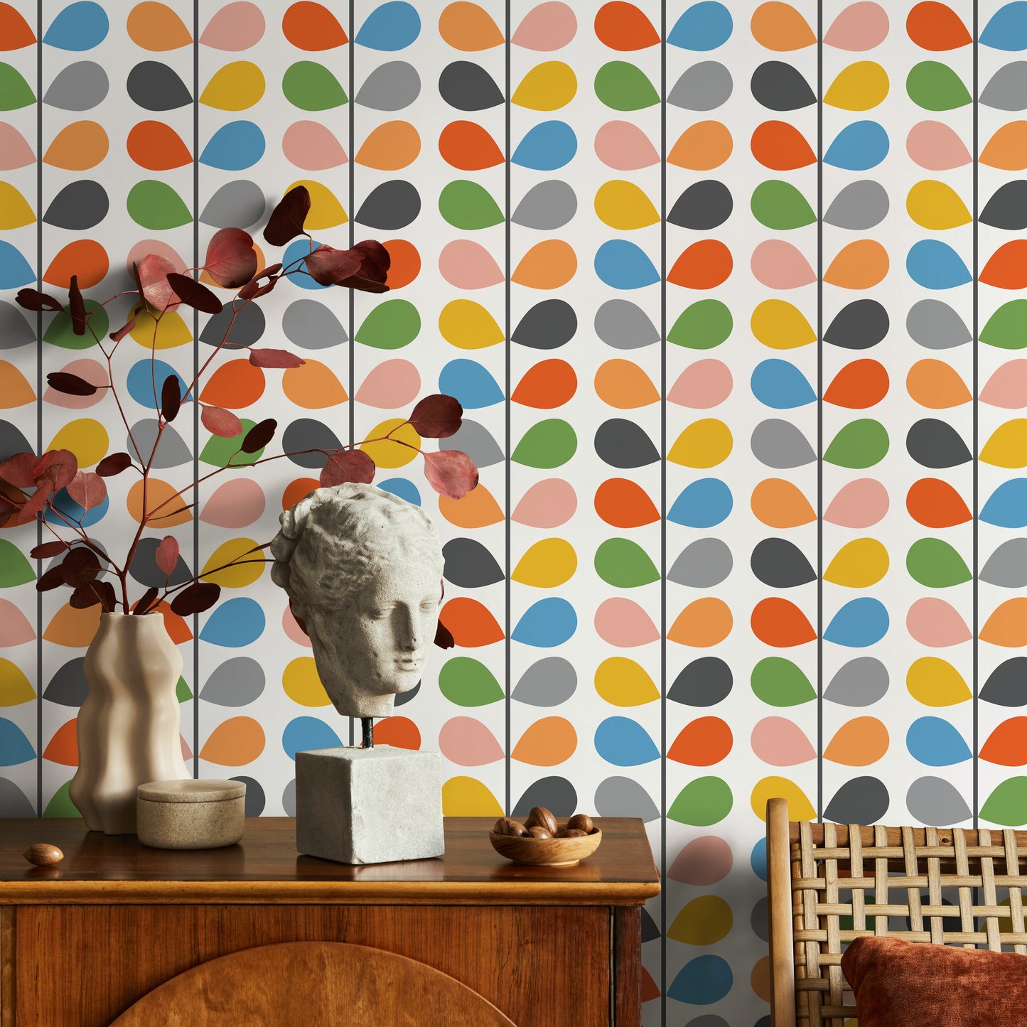 Geometric Retro Wallpaper, Removable Wallpaper, Geometric Pattern, Wall Paper Removable, Wallpaper  - B451