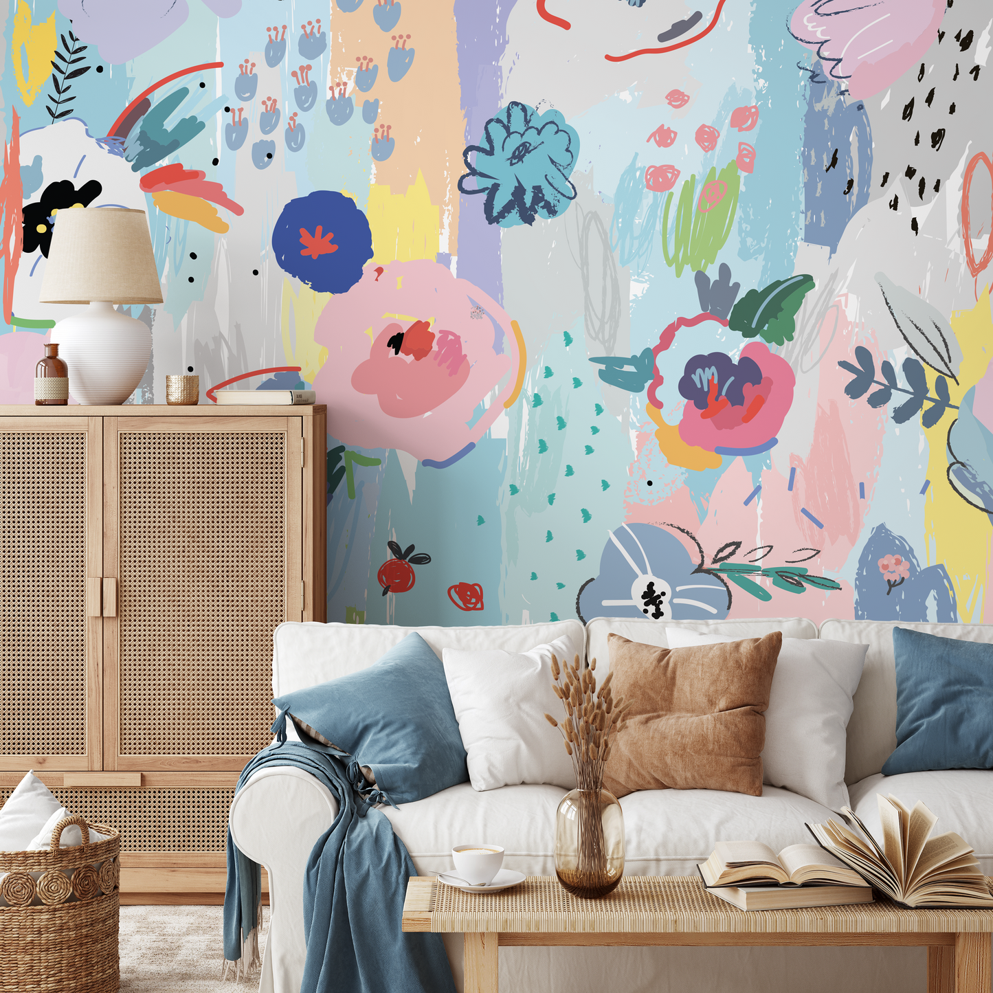 Removable Wallpaper Scandinavian Wallpaper Temporary Wallpaper Peel and Stick Wallpaper Colorful Wall Paper Mural - AS1-B483