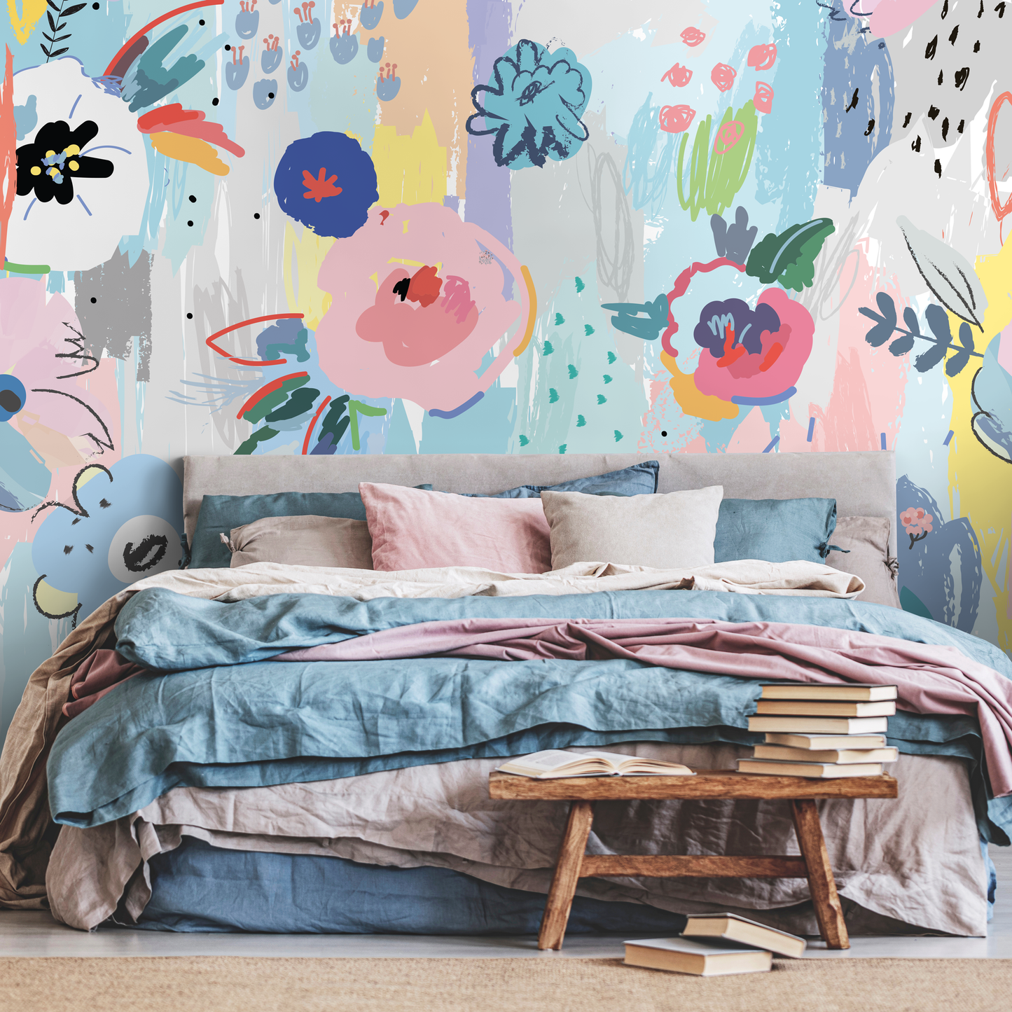 Removable Wallpaper Scandinavian Wallpaper Temporary Wallpaper Peel and Stick Wallpaper Colorful Wall Paper Mural - AS1-B483