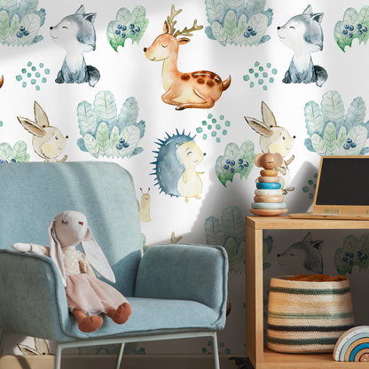 Temporary Wallpaper Nursery Decor Removable Wallpaper Peel and Stick Baby Wallpaper Wall Mural Cute Animals Wallpaper - B509