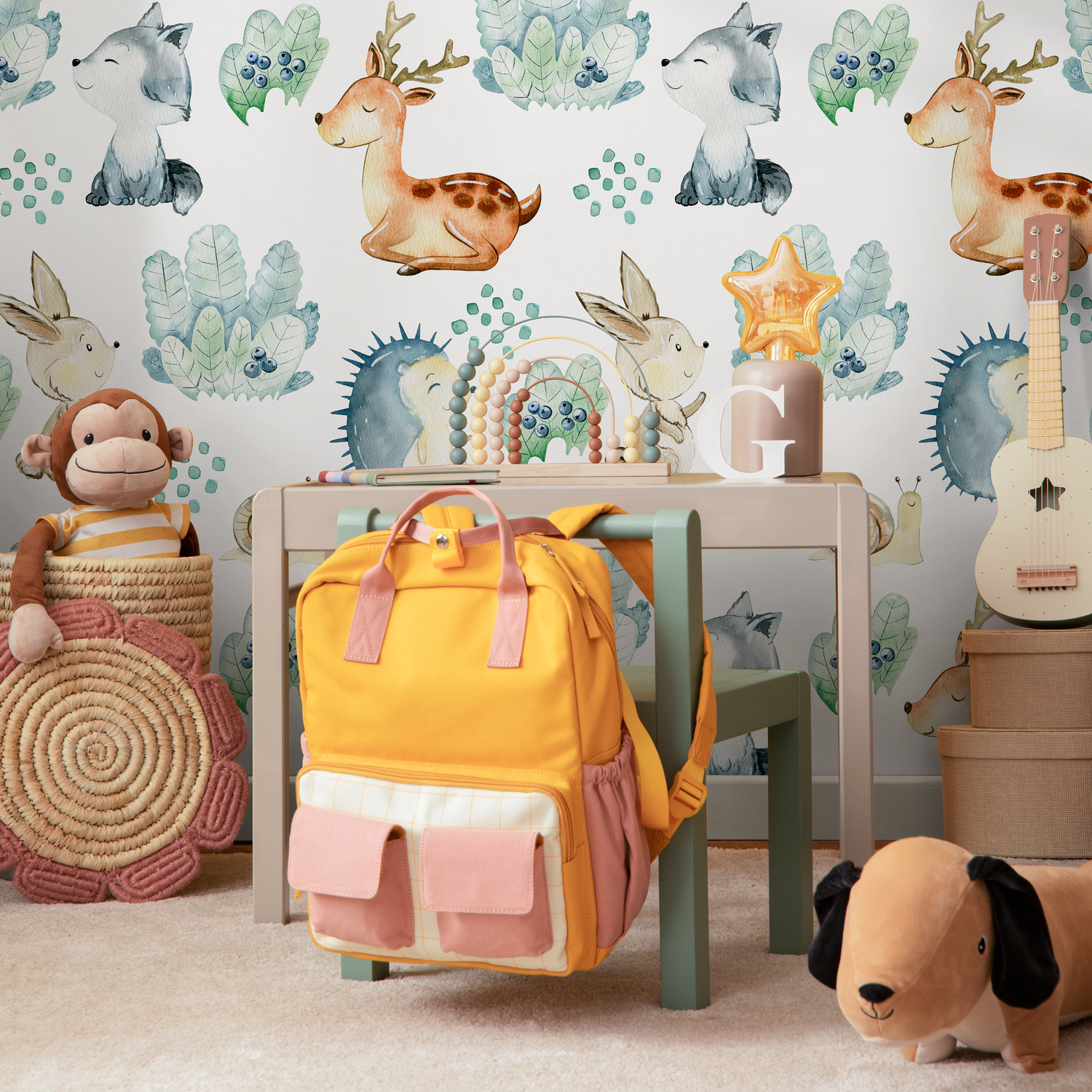 Papel tapiz temporal para habitación infantil, papel tapiz extraíble, papel tapiz autoadhesivo para bebé, papel tapiz de animales lindos - B509