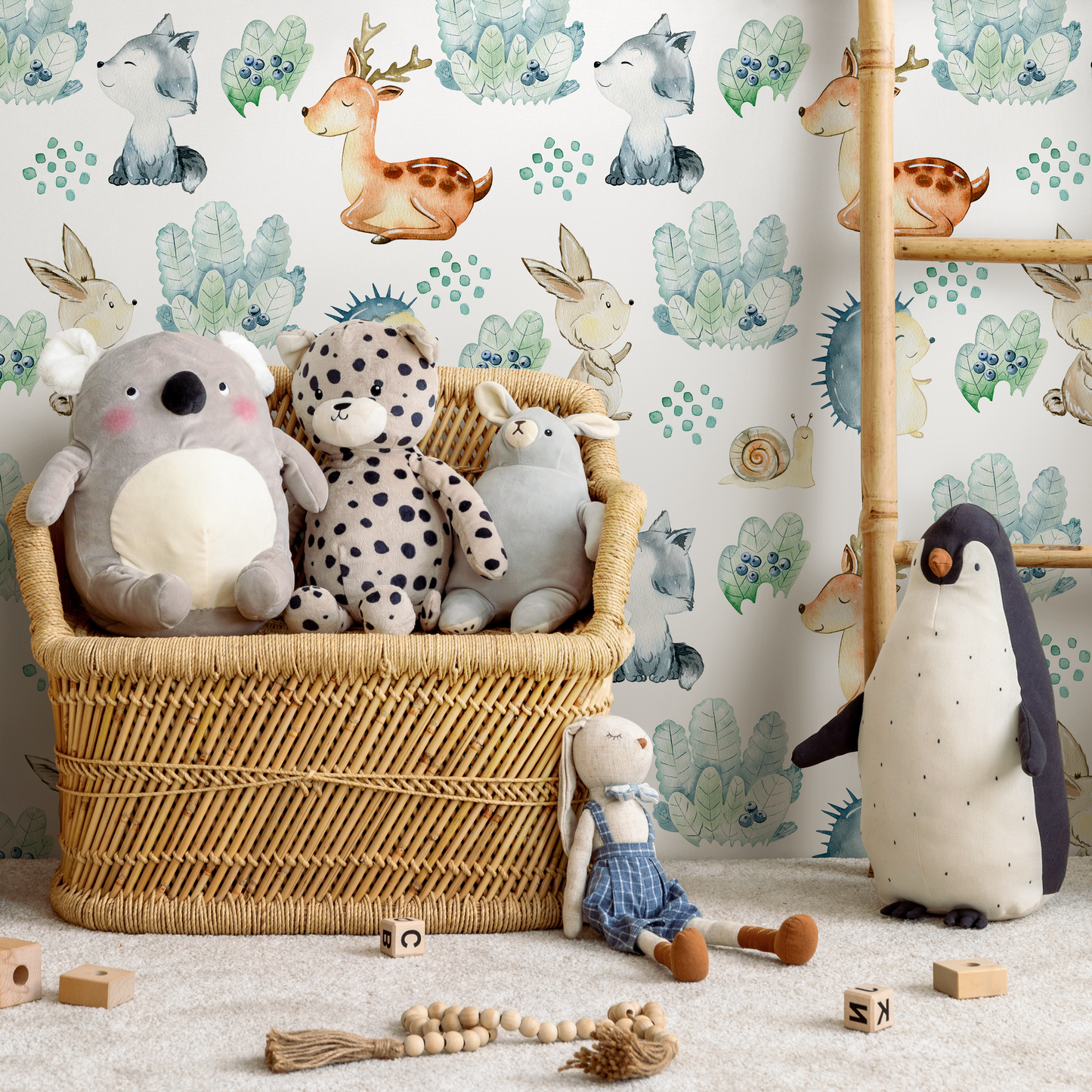 Temporary Wallpaper Nursery Decor Removable Wallpaper Peel and Stick Baby Wallpaper Wall Mural Cute Animals Wallpaper - B509