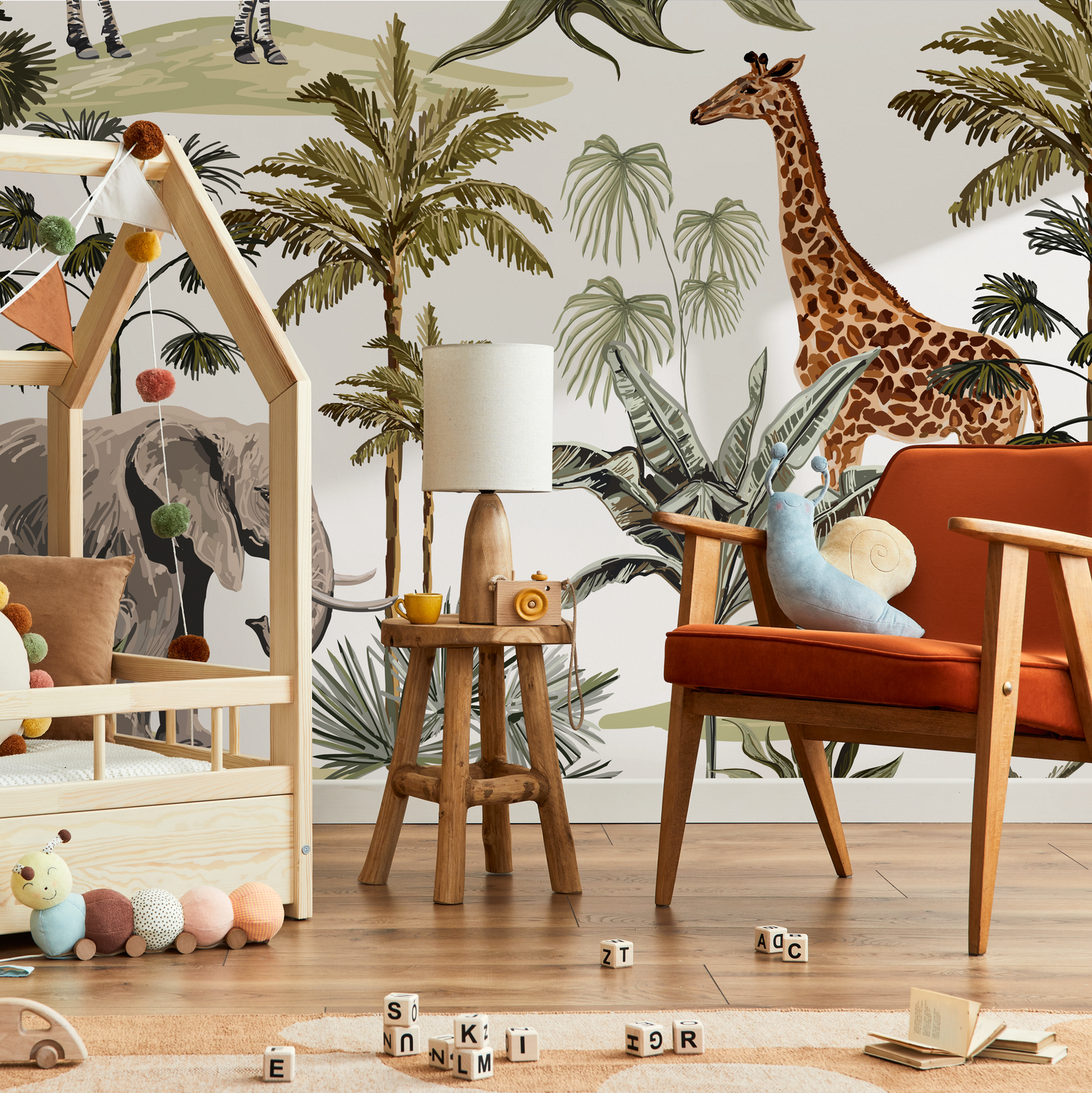Papel pintado autoadhesivo, papel pintado extraíble, decoración del hogar, arte de pared, decoración de habitaciones, papel pintado infantil de safari de animales - B527