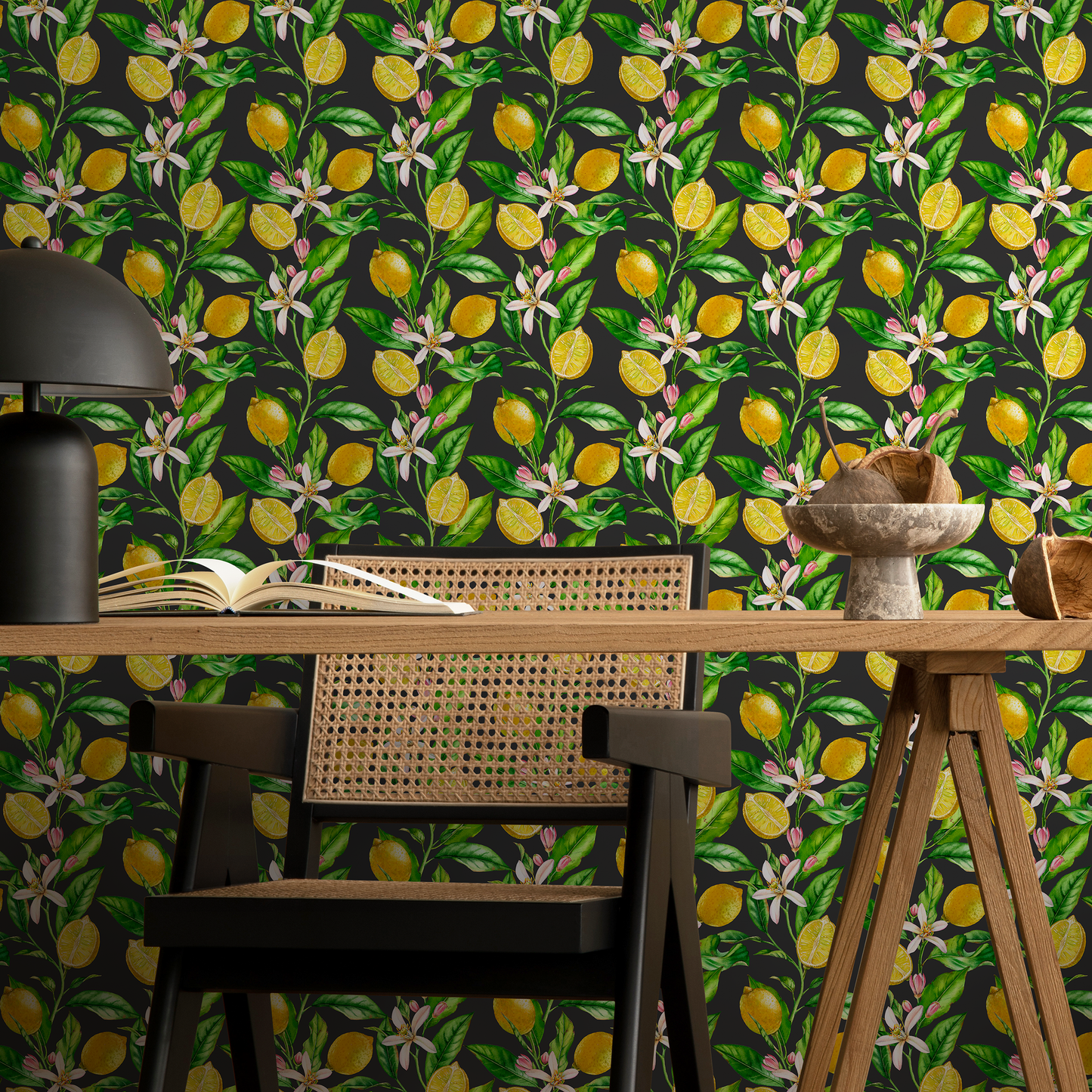 Wallpaper Peel and Stick Wallpaper Removable Wallpaper Home Decor Wall Decor Room Decor / Tropical Floral Lemon Wallpaper - B529