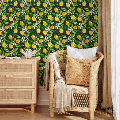 Wallpaper Peel and Stick Wallpaper Removable Wallpaper Home Decor Wall Decor Room Decor / Tropical Floral Lemon Wallpaper - B529