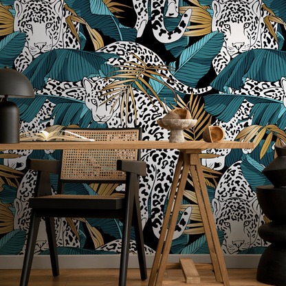 Leopard  and Tropical Jungle Wallpaper Peel and Stick and Traditional Wallpaper - B537