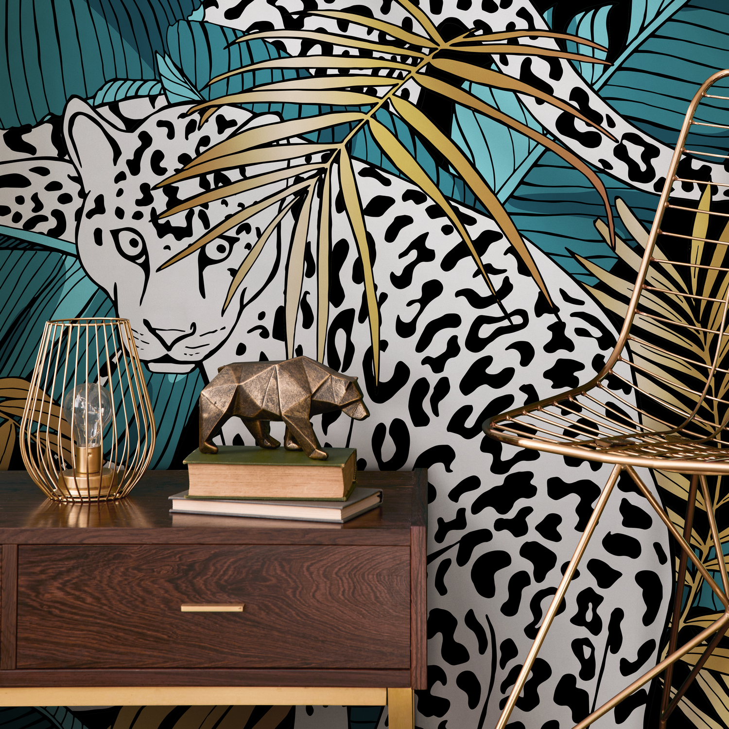 Papier peint léopard et jungle tropicale, papier peint autocollant et papier peint traditionnel - B537