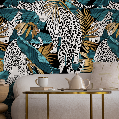 Leopard  and Tropical Jungle Wallpaper Peel and Stick and Traditional Wallpaper - B537