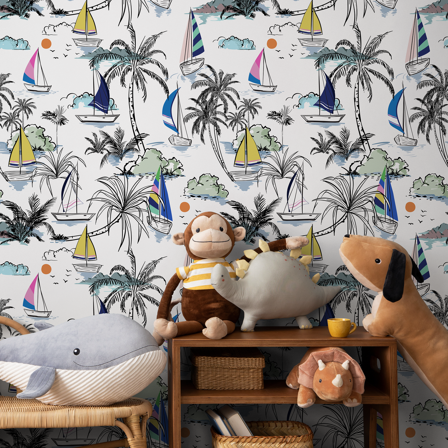 Papier peint autocollant amovible, décoration d'intérieur, art mural, décoration murale, décoration de chambre / Papier peint tropical à voile - B540