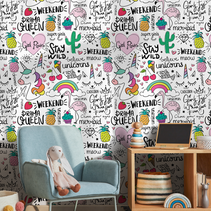 Wall Decor Wallpaper Peel and Stick Wallpaper Removable Wallpaper Home Decor Wall Art Room Decor / Colorful Kids Wallpaper - B543