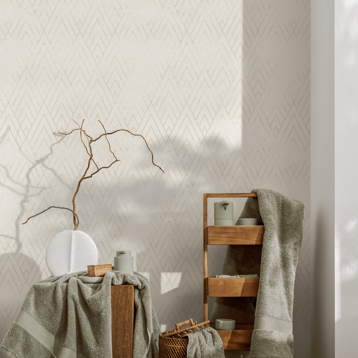 Artdeco Wallpaper in Beige and Cream - detail view