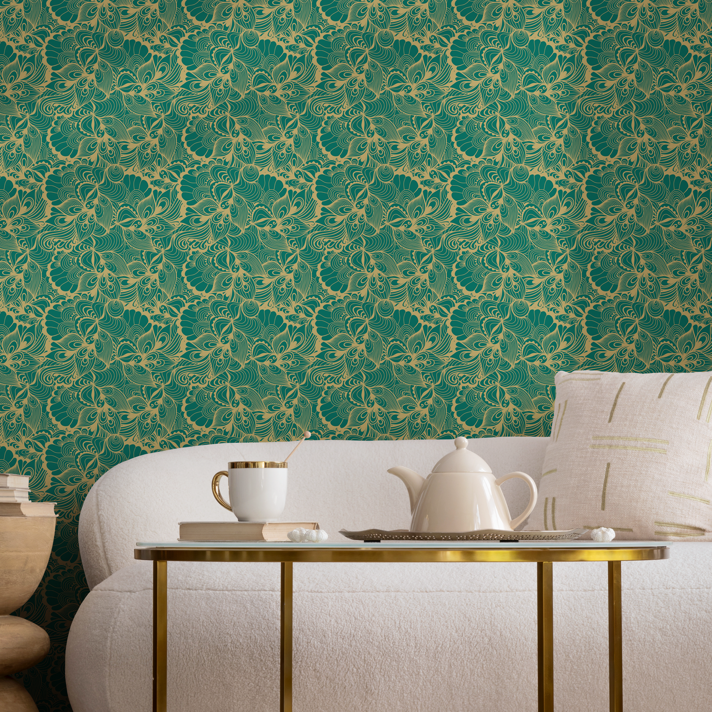 Green Abstract Leaf Wallpaper Peel and Stick and Traditional Wallpaper - B561