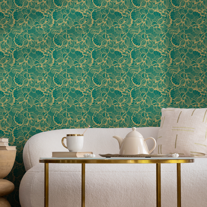 Green Abstract Leaf Wallpaper Peel and Stick and Traditional Wallpaper - B561