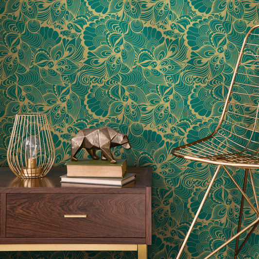 Green Abstract Leaf Wallpaper Peel and Stick and Traditional Wallpaper - B561