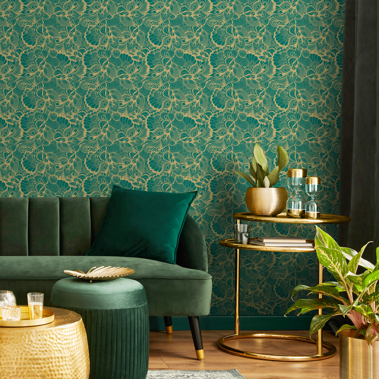 Green Abstract Leaf Wallpaper Peel and Stick and Traditional Wallpaper - B561