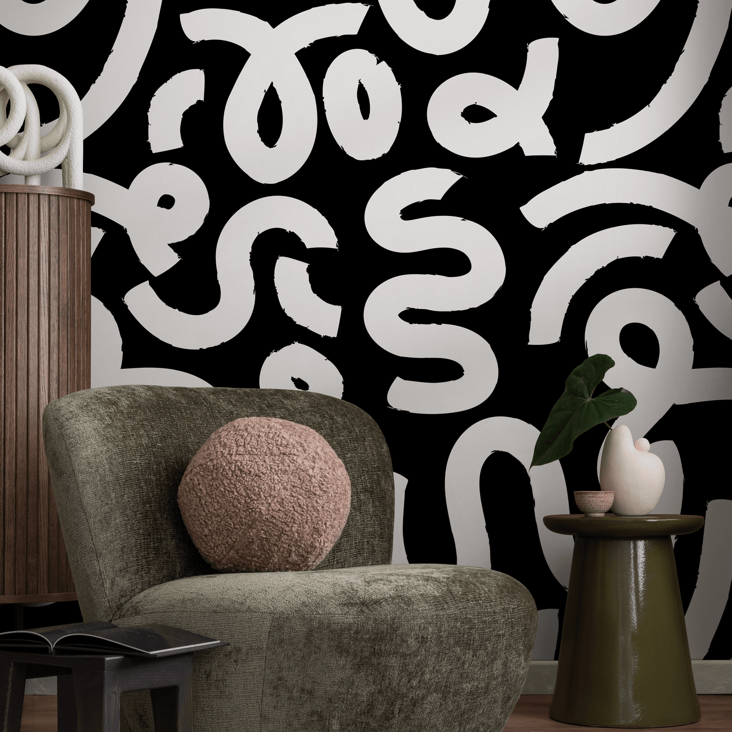 Wallpaper Peel and Stick Wallpaper Removable Wallpaper Home Decor Wall Decor Room Decor / Black and White Abstract Brush Wallpaper - B568