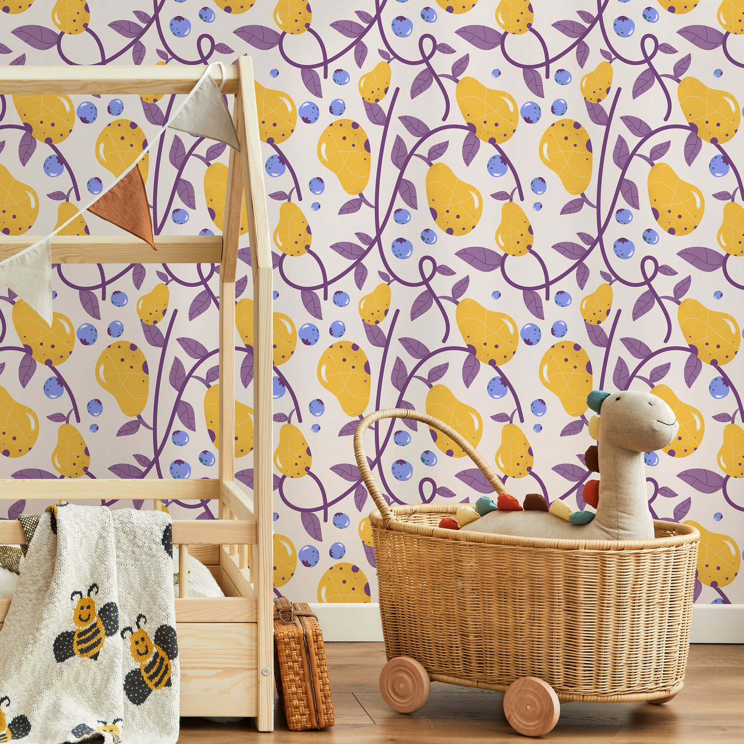 Papel tapiz autoadhesivo, papel tapiz removible, decoración del hogar, arte de pared, decoración de habitaciones, papel tapiz de frutas y hojas - B571