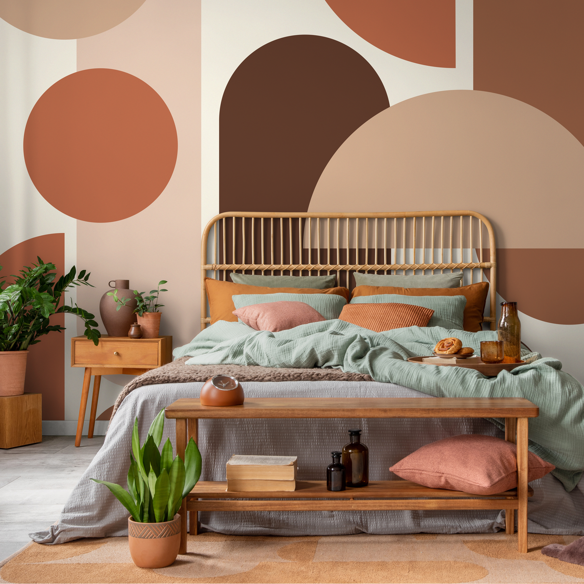 Abstract Wallpaper with Bold Geometric Shapes in Brown, Beige, and Terracotta - AS2 - detail view