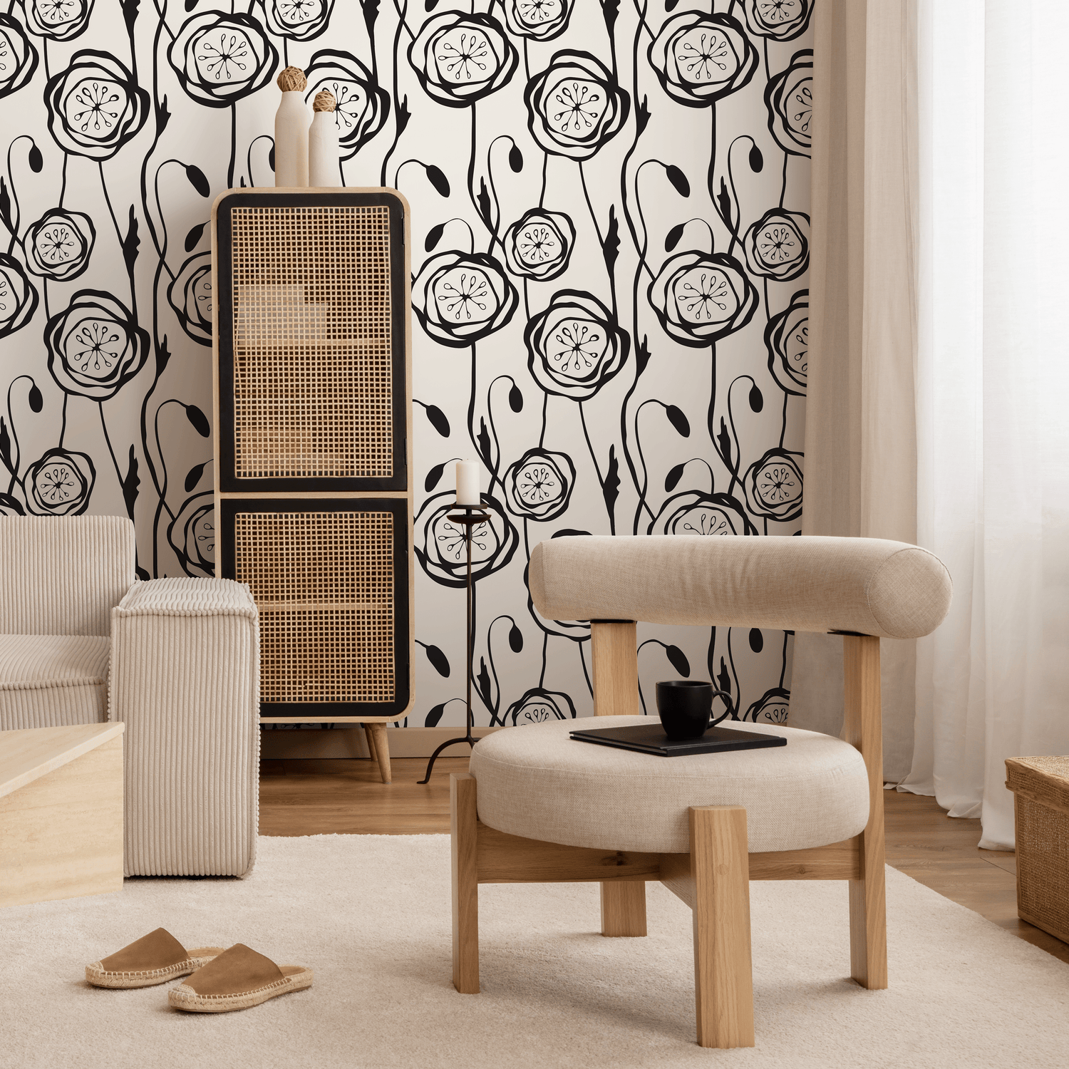 Papel tapiz autoadhesivo, papel tapiz removible, decoración del hogar, arte de pared, decoración de habitaciones, papel tapiz floral abstracto único - B605