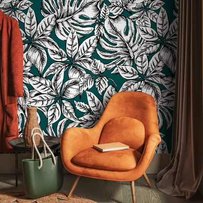 Wallpaper Peel and Stick Wallpaper Removable Wallpaper Home Decor Wall Art Wall Decor Room Decor / Tropical Leaves Wallpaper - B615