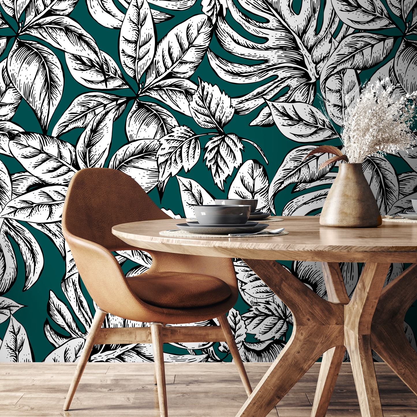 Wallpaper Peel and Stick Wallpaper Removable Wallpaper Home Decor Wall Art Wall Decor Room Decor / Tropical Leaves Wallpaper - B615