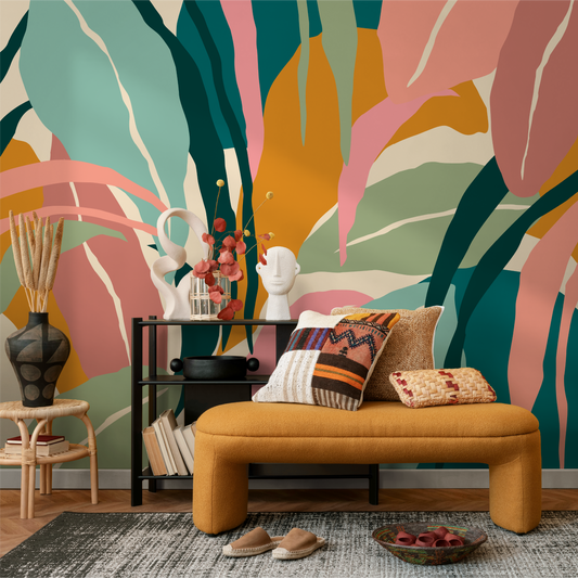 Colorful Tropical Leaves Mural Wallpaper Peel and Stick and Traditional Wallpaper - B634