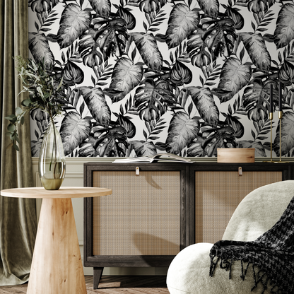 Wallpaper Peel and Stick Wallpaper Removable Wallpaper Home Decor Wall Art Wall Decor Room Decor / Black and White Monstera Wallpaper  -B655