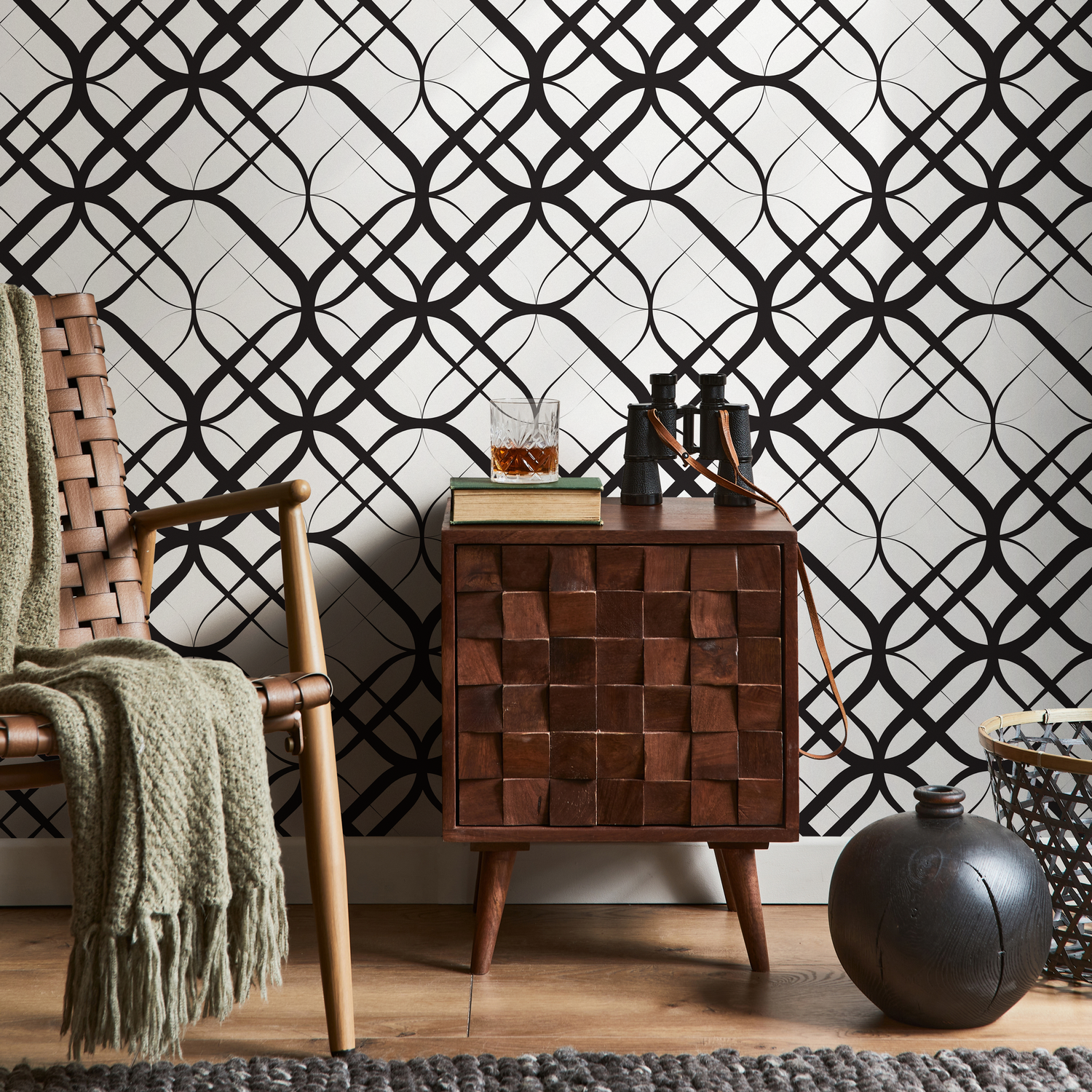 Papel tapiz autoadhesivo, papel tapiz removible, decoración del hogar, arte de pared, decoración de habitaciones, papel tapiz moderno en blanco y negro - B684