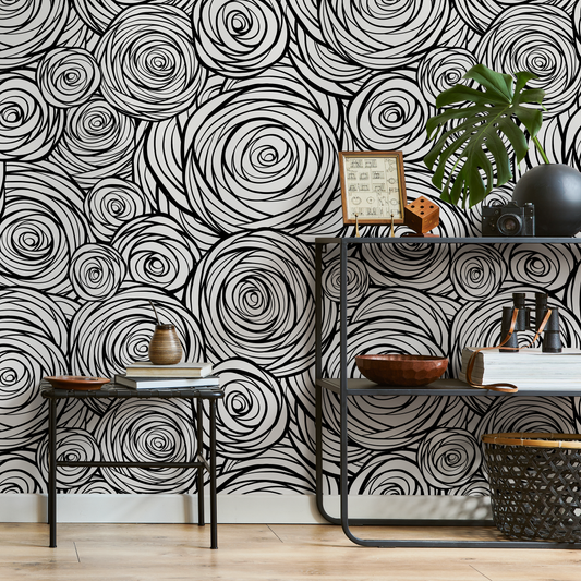 Wallpaper Peel and Stick Wallpaper Removable Wallpaper Home Decor Wall Art Wall Decor Room Decor / Black and White Abstract Wallpaper - B691