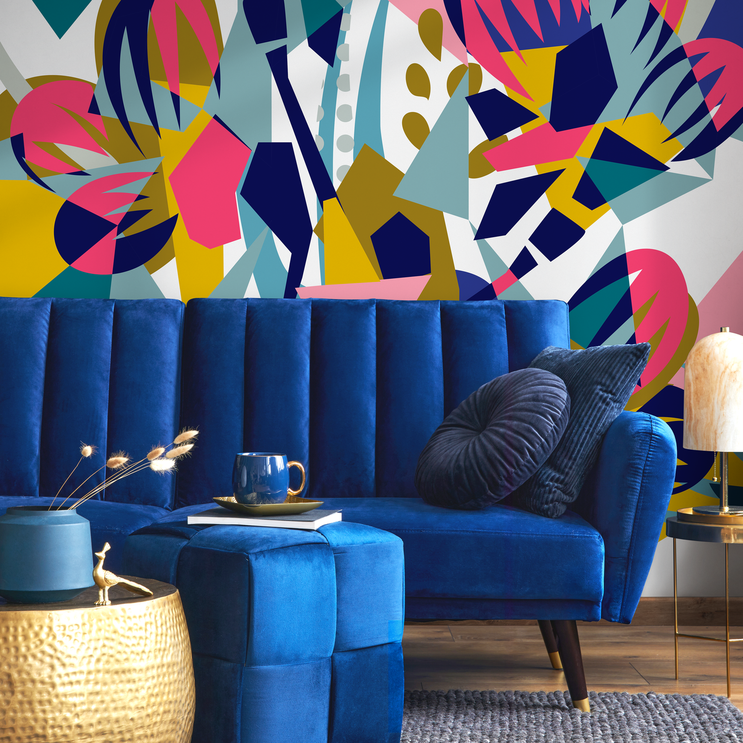 Abstract Wallpaper with a Bold Collage in Yellow, Pink, and Blue - B705