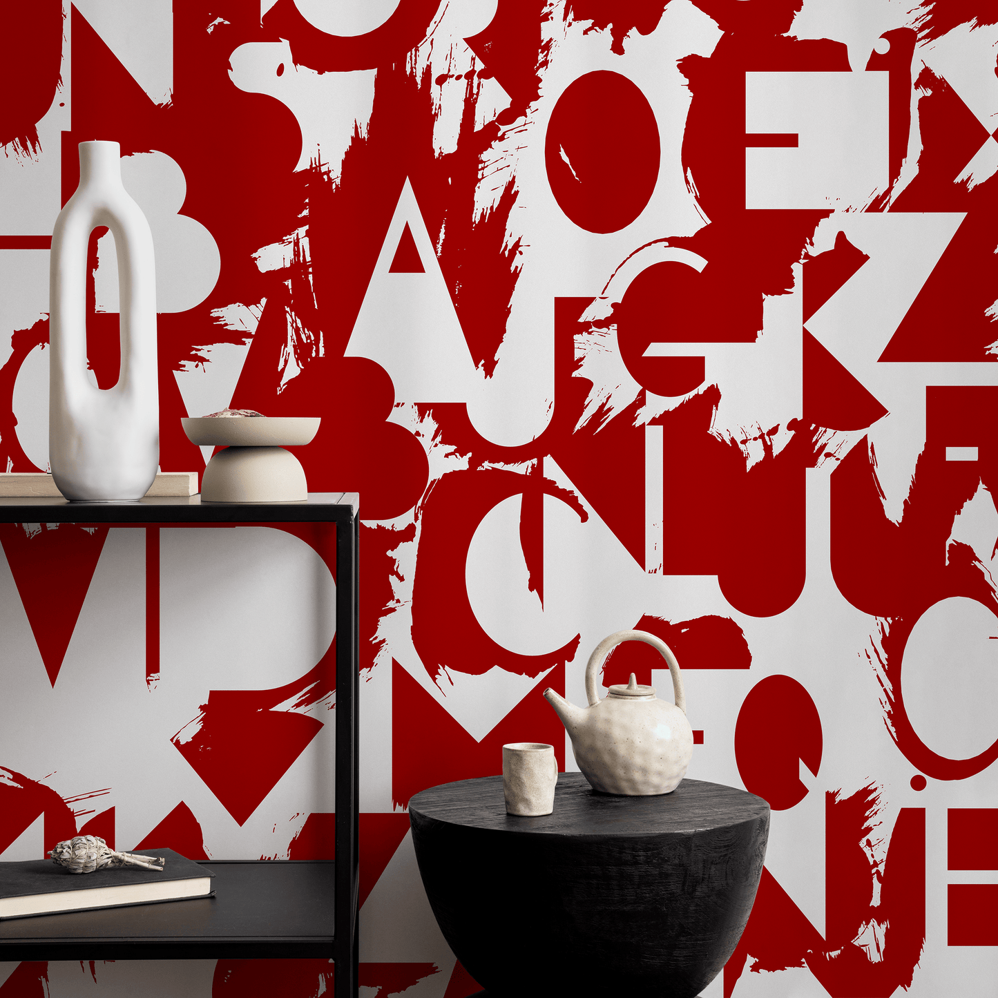 Wallpaper Peel and Stick Wallpaper Removable Wallpaper Home Decor Wall Art Wall Decor Room Decor / Red Typography Abstract Wallpaper - B711