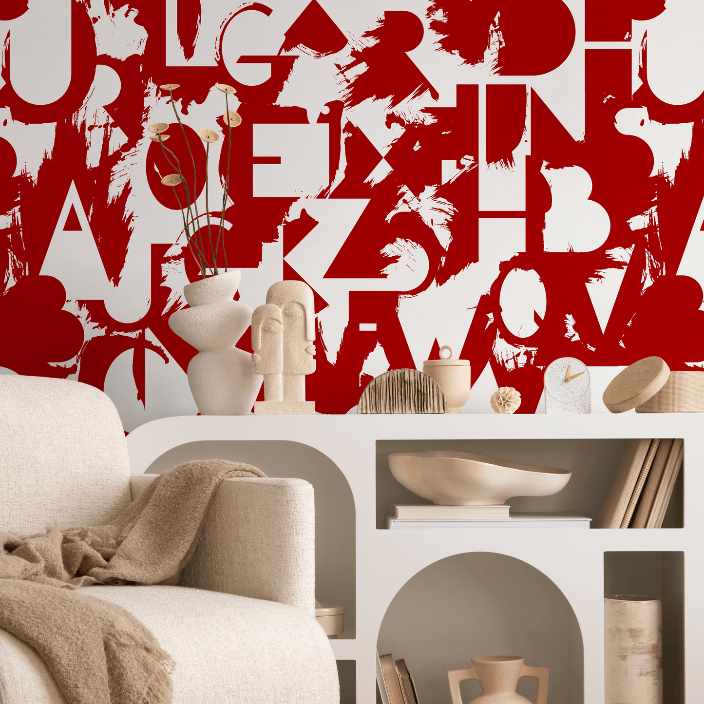 Wallpaper Peel and Stick Wallpaper Removable Wallpaper Home Decor Wall Art Wall Decor Room Decor / Red Typography Abstract Wallpaper - B711