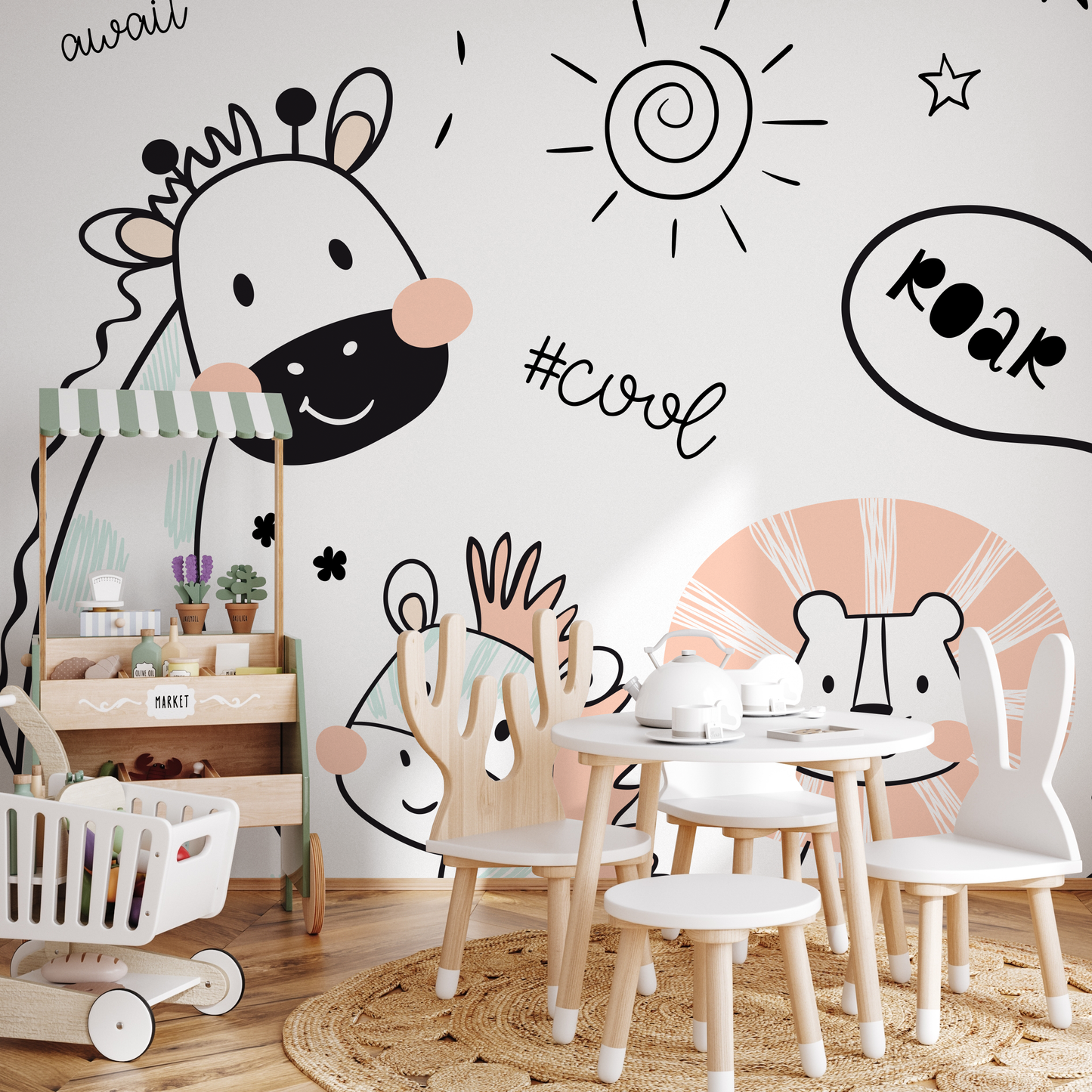 Wall Decor Wallpaper Peel and Stick Wallpaper Removable Wallpaper Home Decor Wall Art Room Decor / Animal Modern Kids Mural Wallpaper - B723