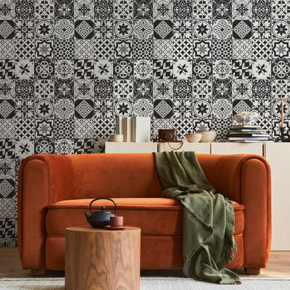 Wallpaper Peel and Stick Wallpaper Removable Wallpaper Home Decor Wall Art Wall Decor Room Decor / Black and White Tile Wallpaper - B727