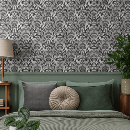 Wallpaper Peel and Stick Wallpaper Removable Wallpaper Home Decor Wall Art Wall Decor Room Decor / Vintage Black Damask Wallpaper - B734