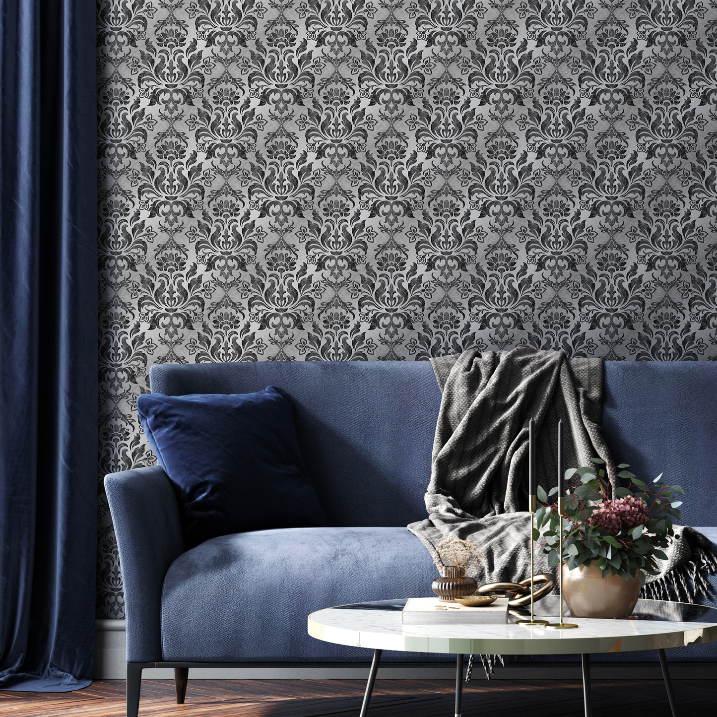 Wallpaper Peel and Stick Wallpaper Removable Wallpaper Home Decor Wall Art Wall Decor Room Decor / Vintage Black Damask Wallpaper - B734