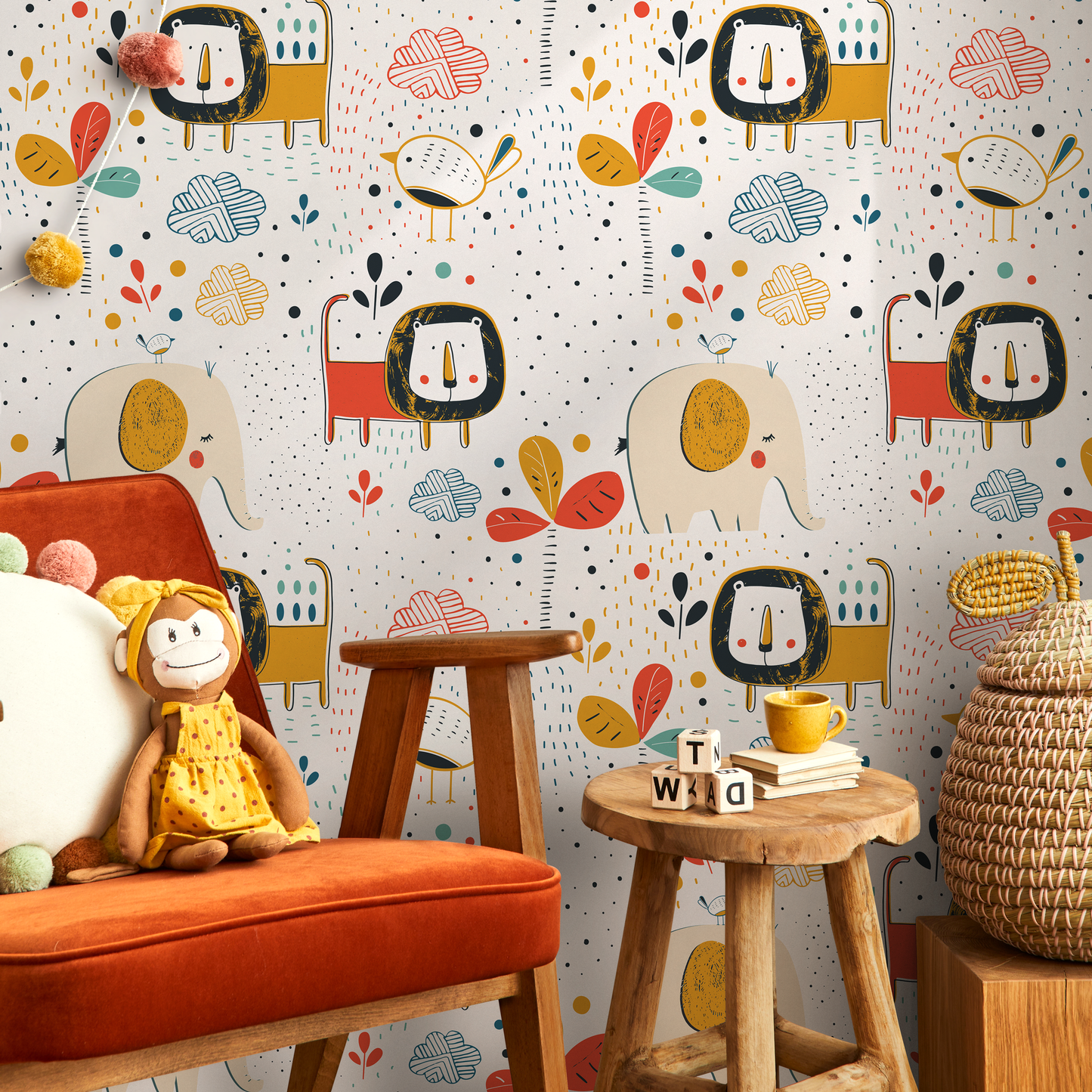 Wall Decor Wallpaper Peel and Stick Wallpaper Removable Wallpaper Home Decor Wall Art Room Decor / Colorful Animal Kids Wallpaper - B738