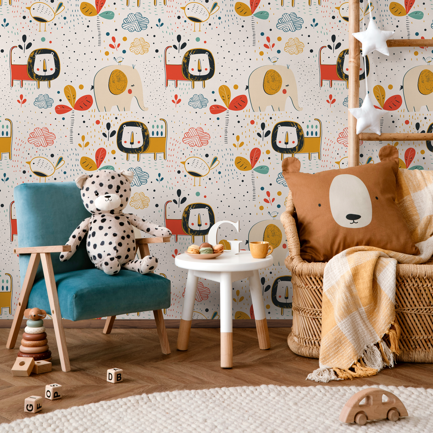 Wall Decor Wallpaper Peel and Stick Wallpaper Removable Wallpaper Home Decor Wall Art Room Decor / Colorful Animal Kids Wallpaper - B738