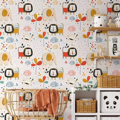 Wall Decor Wallpaper Peel and Stick Wallpaper Removable Wallpaper Home Decor Wall Art Room Decor / Colorful Animal Kids Wallpaper - B738