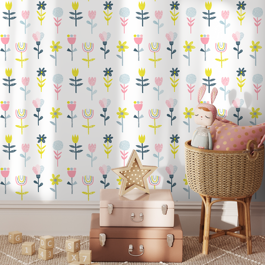 Wall Decor Wallpaper Peel and Stick Wallpaper Removable Wallpaper Home Decor Room Decor / Colorful Floral Scandinavian Kids Wallpaper - B745