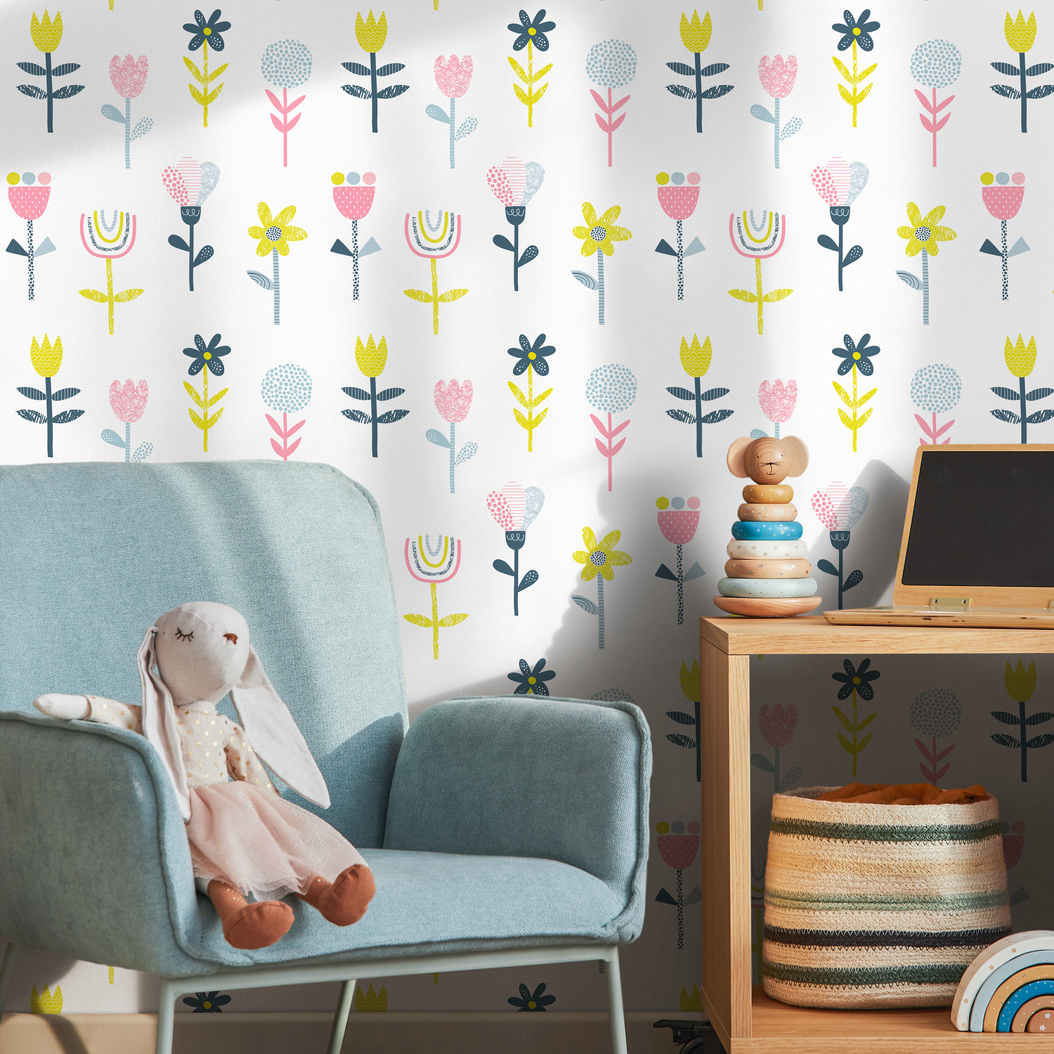 Wall Decor Wallpaper Peel and Stick Wallpaper Removable Wallpaper Home Decor Room Decor / Colorful Floral Scandinavian Kids Wallpaper - B745