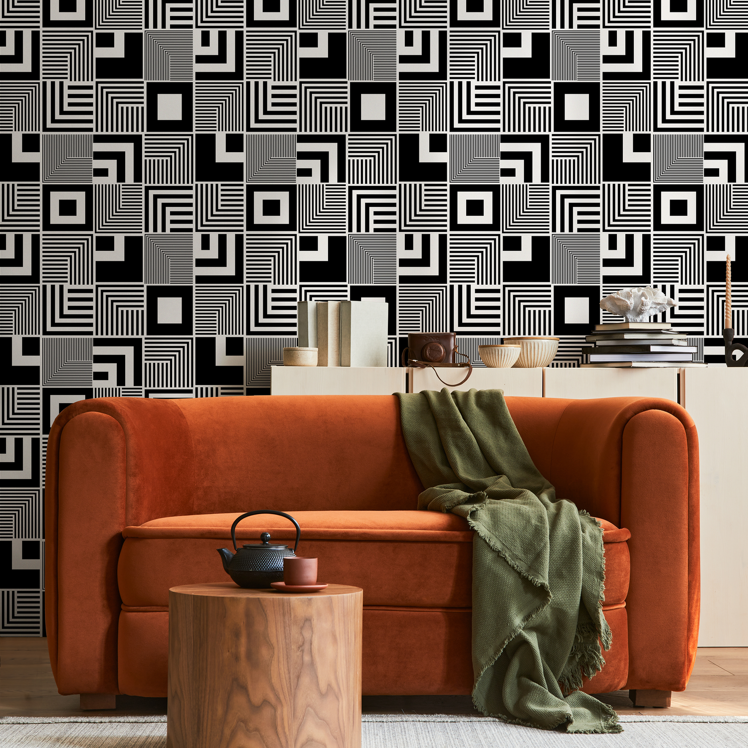 Papier peint décoratif mural, papier peint autocollant, papier peint amovible, décoration d'intérieur, art mural, décoration de chambre / Papier peint à carreaux noirs et blancs - B789