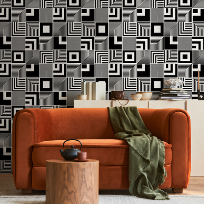 Wall Decor Wallpaper Peel and Stick Wallpaper Removable Wallpaper Home Decor Wall Art Room Decor / Black and White Squares Wallpaper - B789