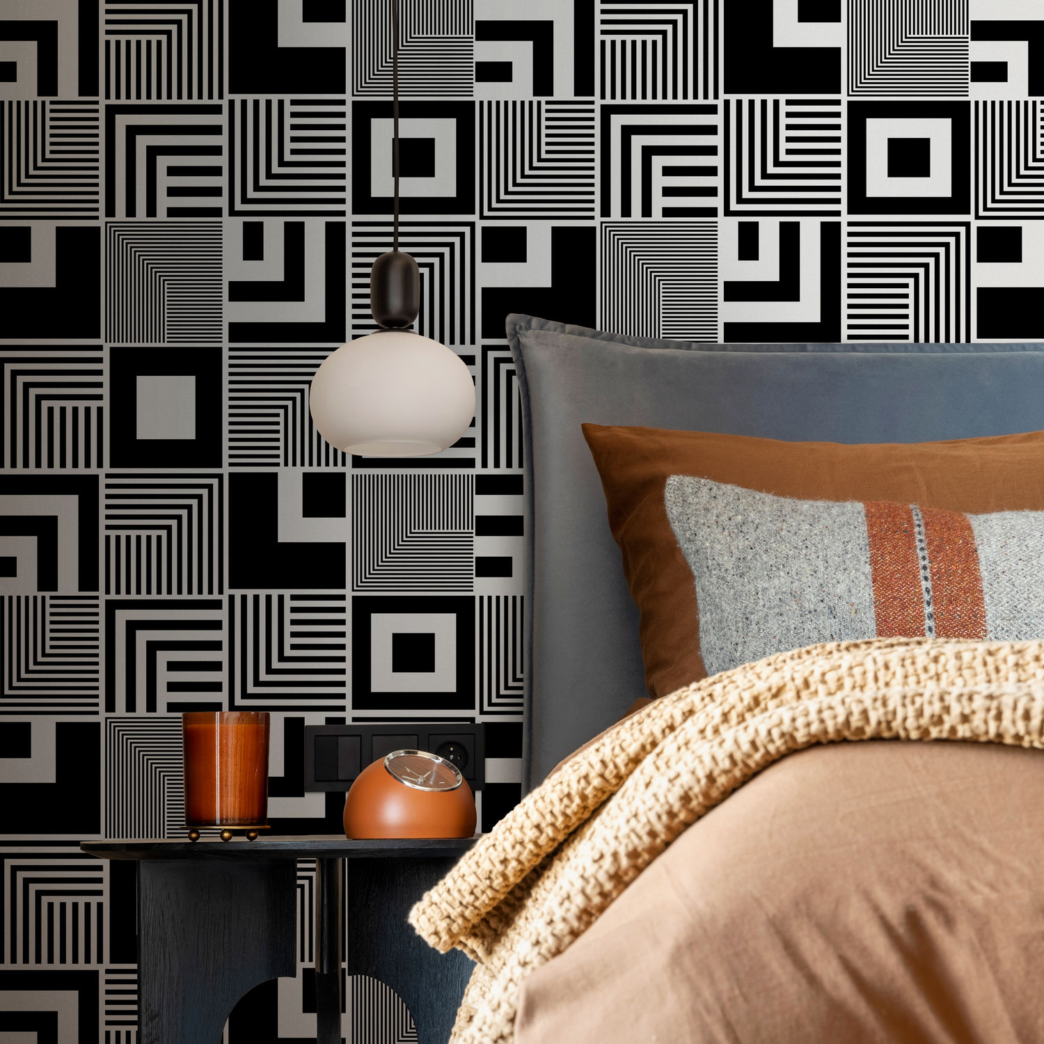 Papier peint décoratif mural, papier peint autocollant, papier peint amovible, décoration d'intérieur, art mural, décoration de chambre / Papier peint à carreaux noirs et blancs - B789