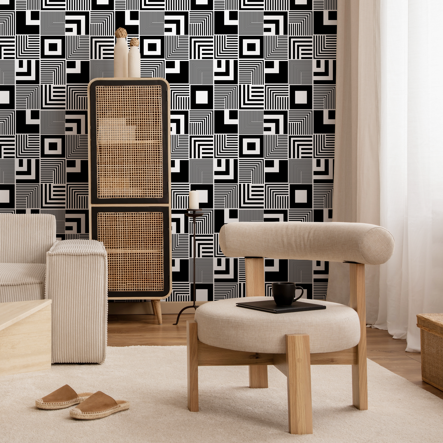 Wall Decor Wallpaper Peel and Stick Wallpaper Removable Wallpaper Home Decor Wall Art Room Decor / Black and White Squares Wallpaper - B789