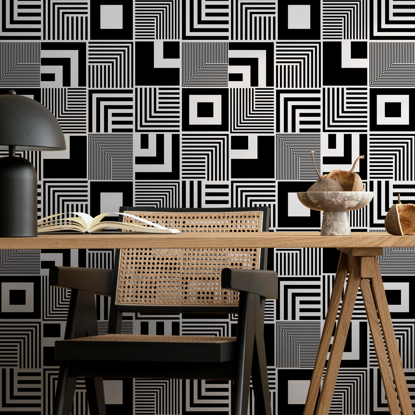 Wall Decor Wallpaper Peel and Stick Wallpaper Removable Wallpaper Home Decor Wall Art Room Decor / Black and White Squares Wallpaper - B789